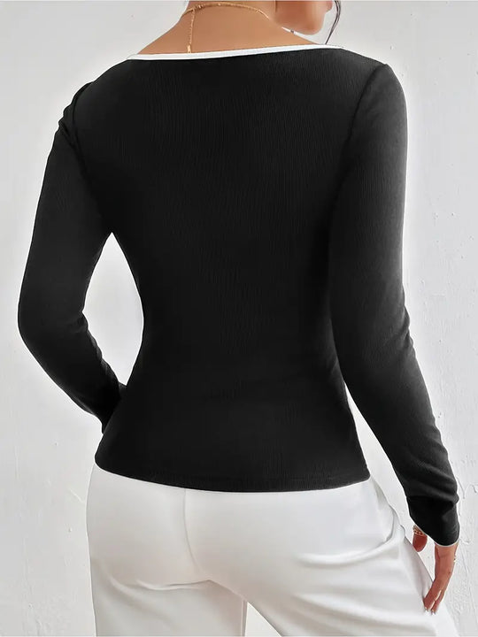 La Vero Basics | Lange mouwen shirt met open hals